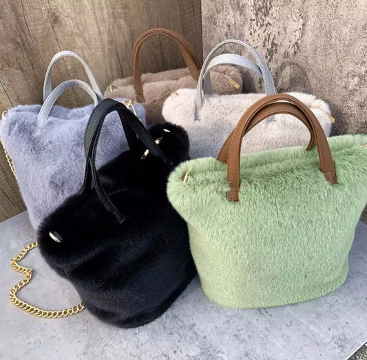 Luxe Faux Fur Handbag or Shoulder Bag Complete with gold chain