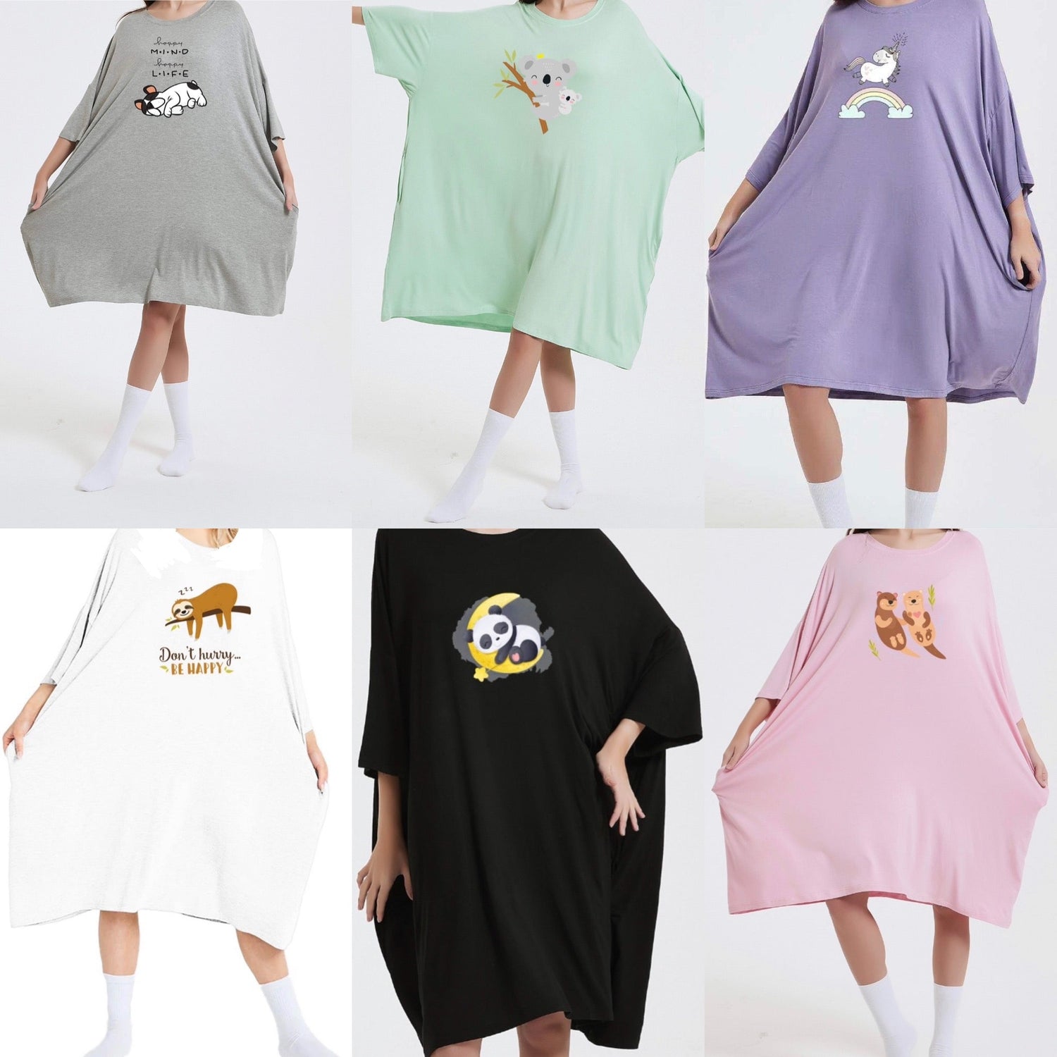 Super Comfy Oversized Sleeping Tee Tshirt Bamboo & Elastane 2 Large Side Pockets