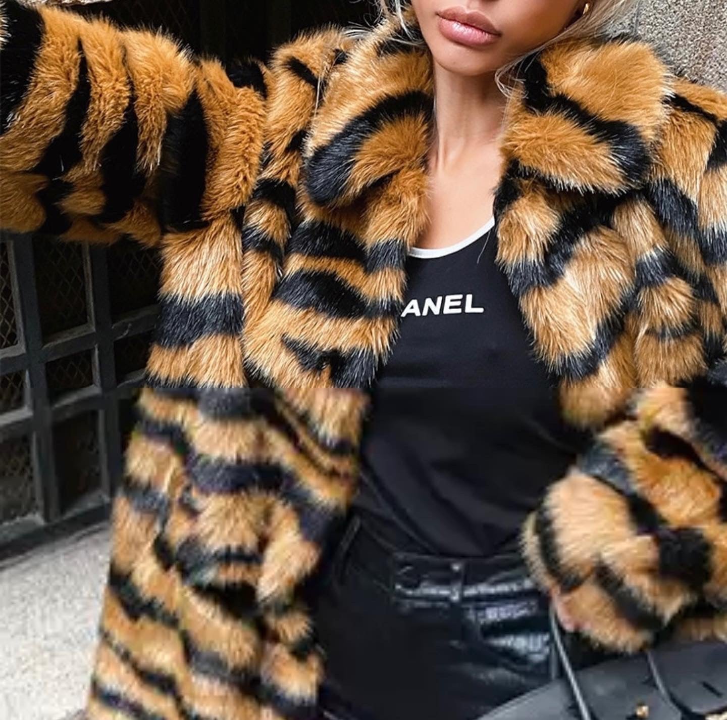 Tiger Print Faux Fur Coat