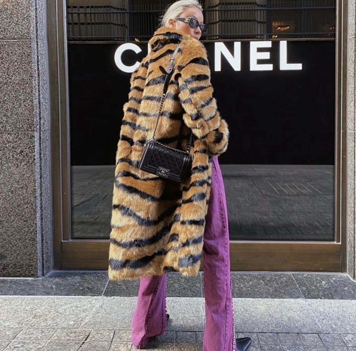 Tiger Print Faux Fur Coat