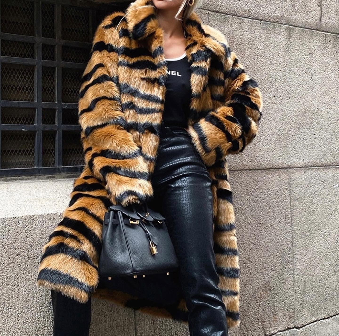 Tiger Print Faux Fur Coat
