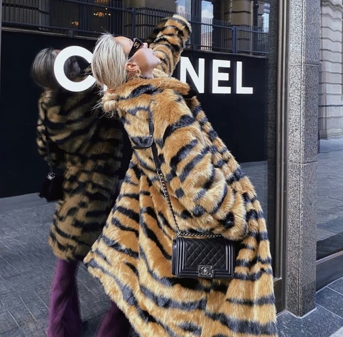 Tiger Print Faux Fur Coat