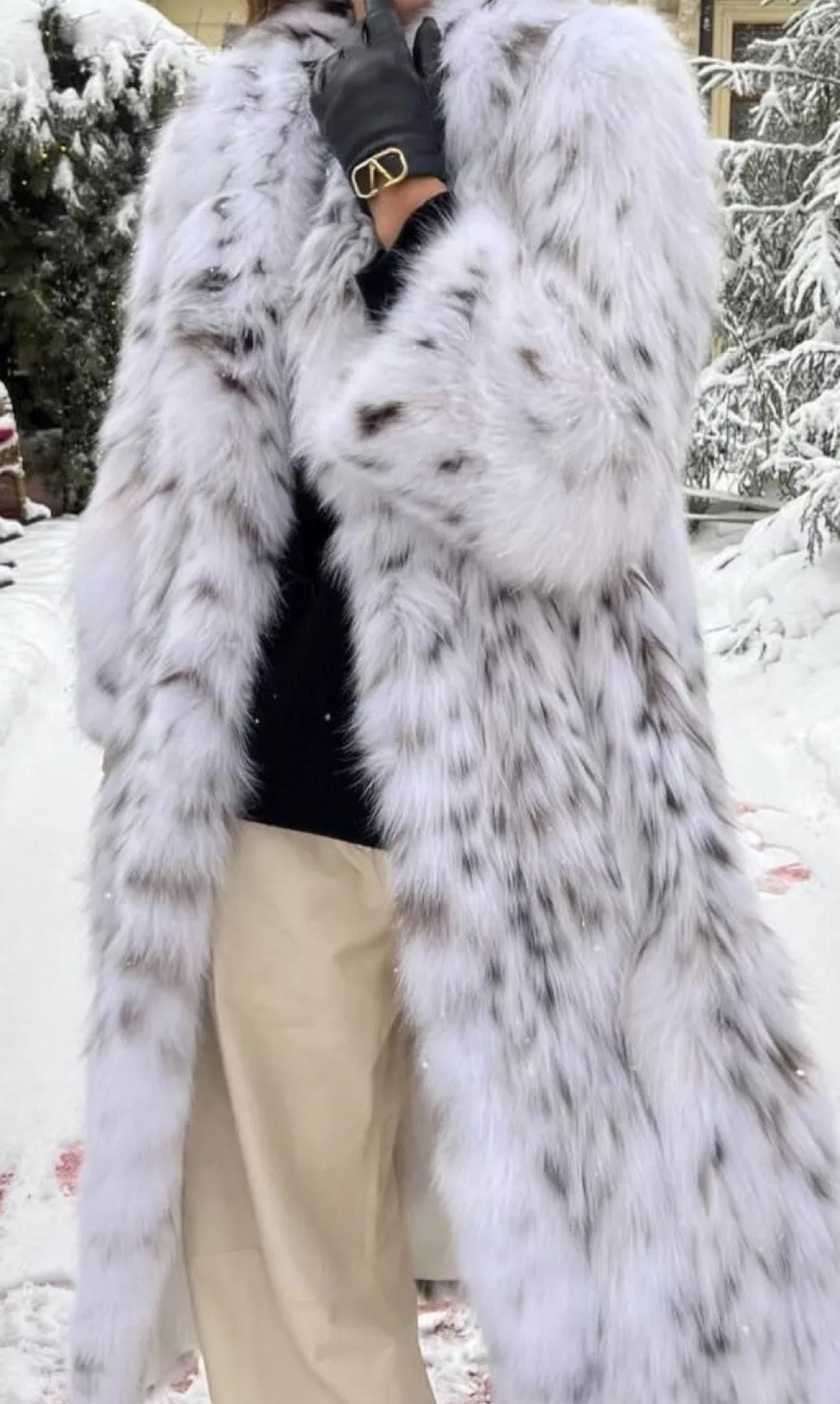 Minimalist Snow Leopard Faux Fur Coat