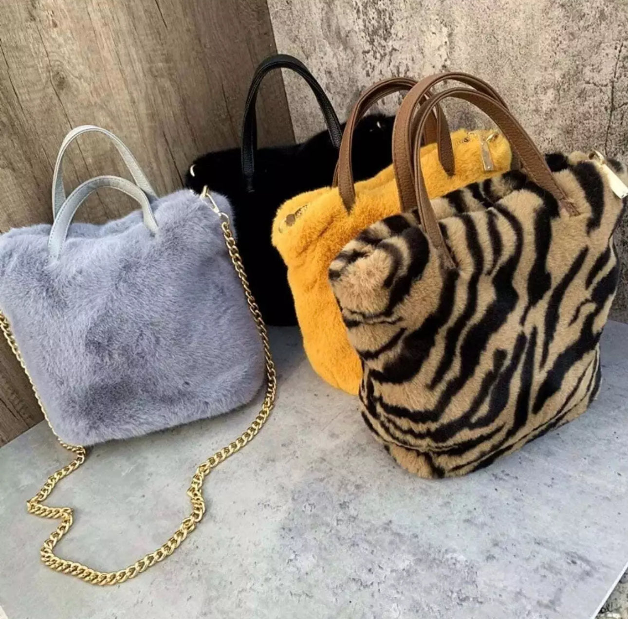 Luxe Faux Fur Handbag or Shoulder Bag Complete with gold chain