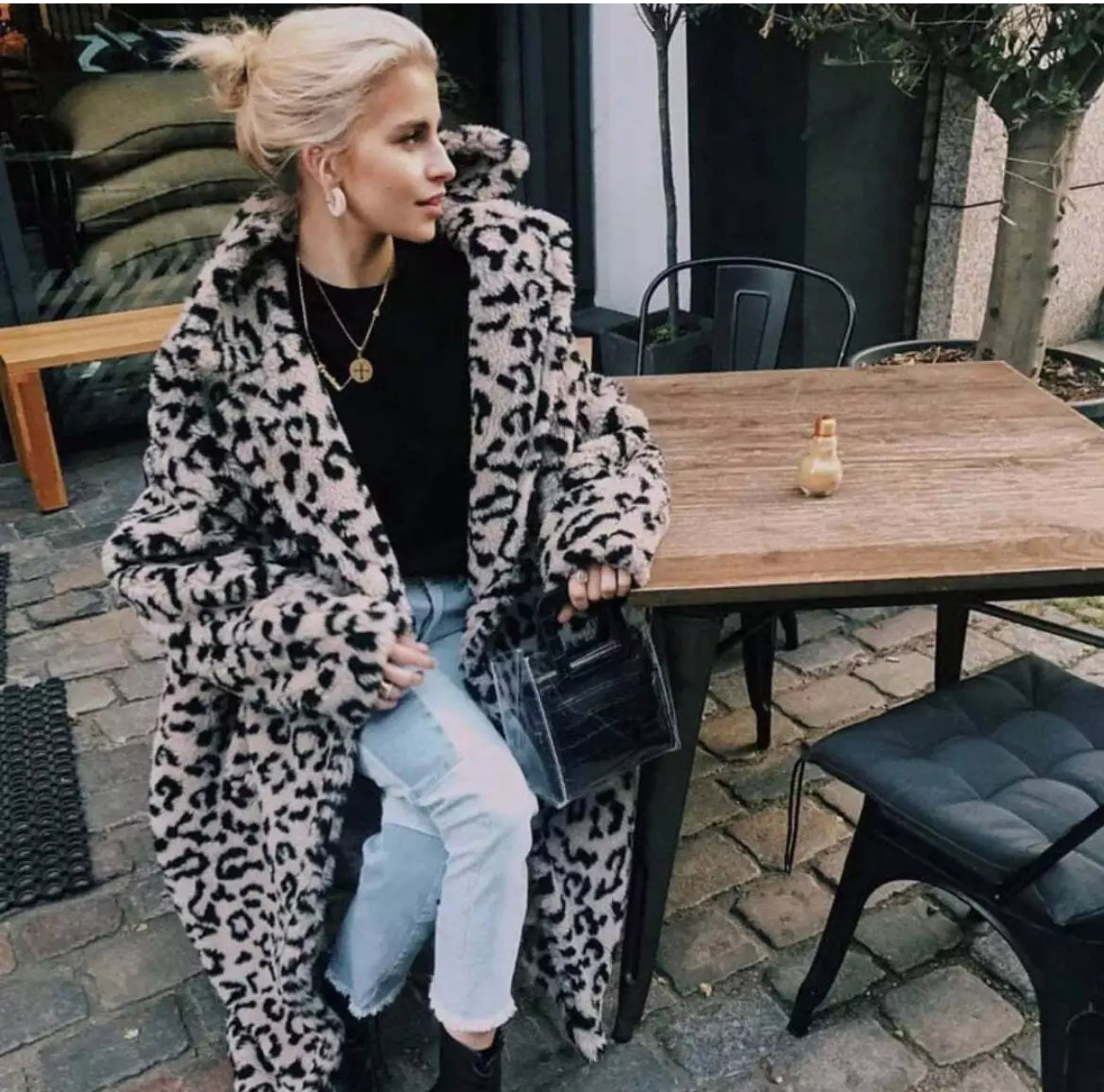 Gorgeous Teddy Bear Leopard Shearling Look Coat