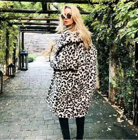 Gorgeous Teddy Bear Leopard Shearling Look Coat
