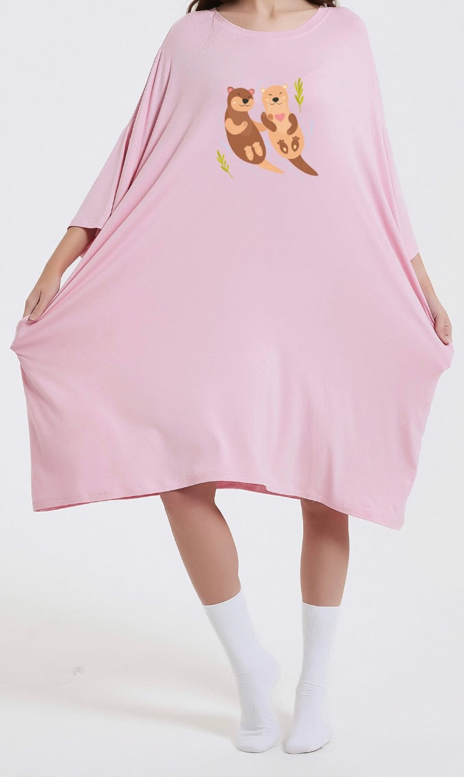 Super Comfy Oversized Sleeping Tee Tshirt Bamboo & Elastane 2 Large Side Pockets