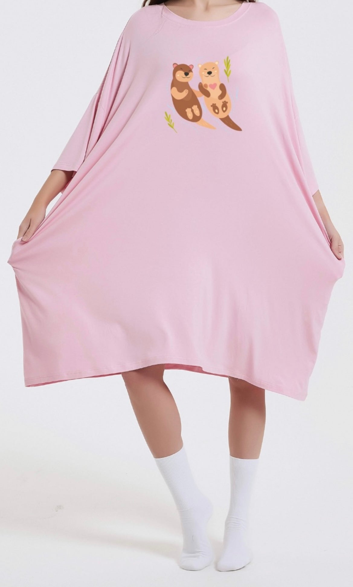 Super Comfy Oversized Sleeping Tee Tshirt Bamboo & Elastane 2 Large Side Pockets