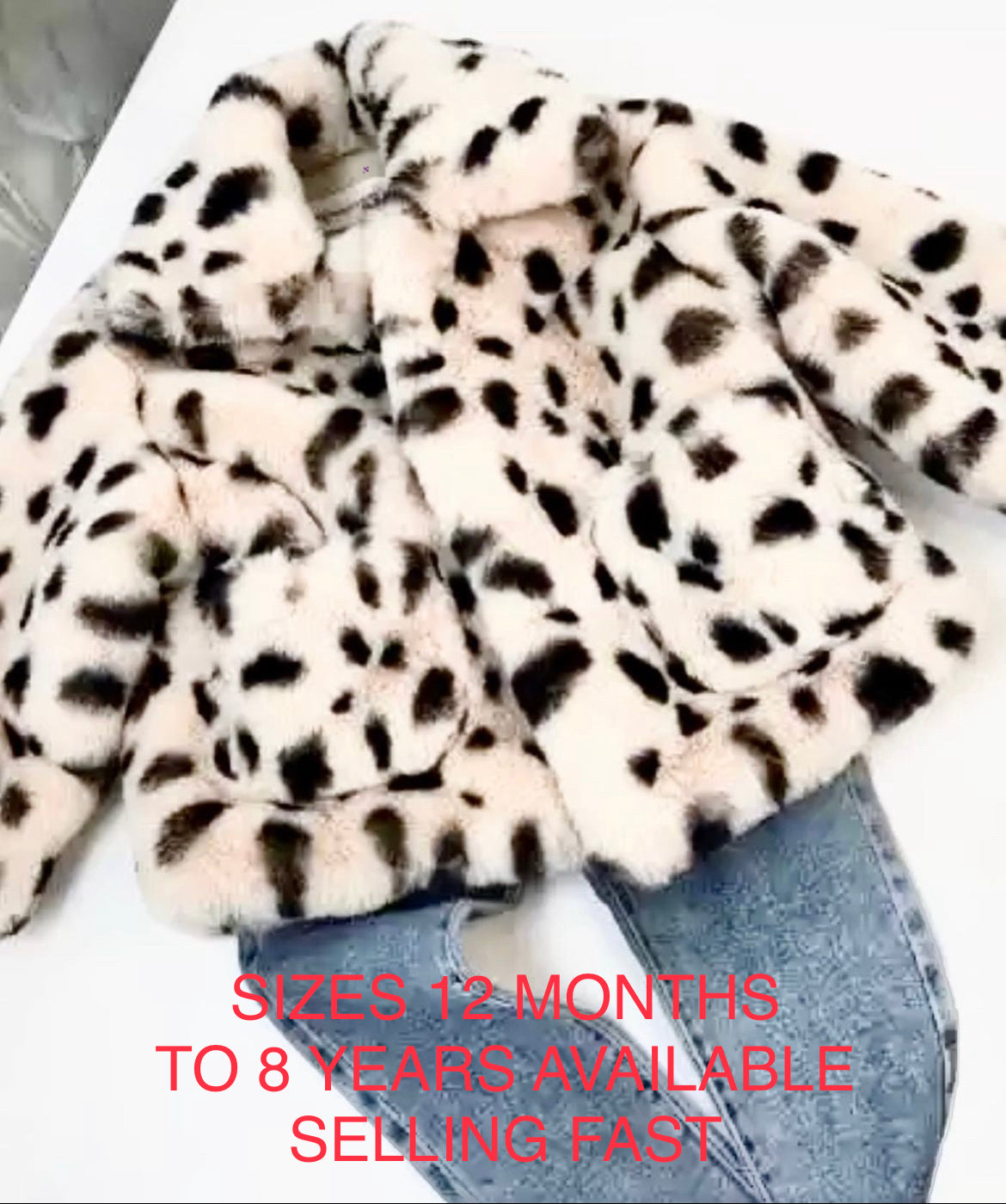Super Warm Super Cute Faux Fur Jacket – Snow Leopard 1-8 years
