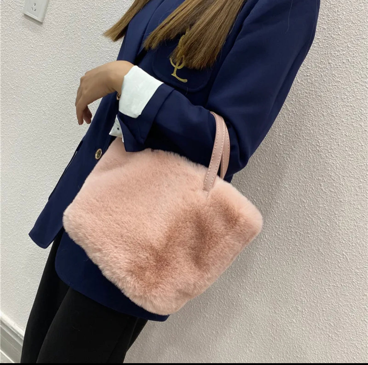 Luxe Faux Fur Handbag or Shoulder Bag Complete with gold chain