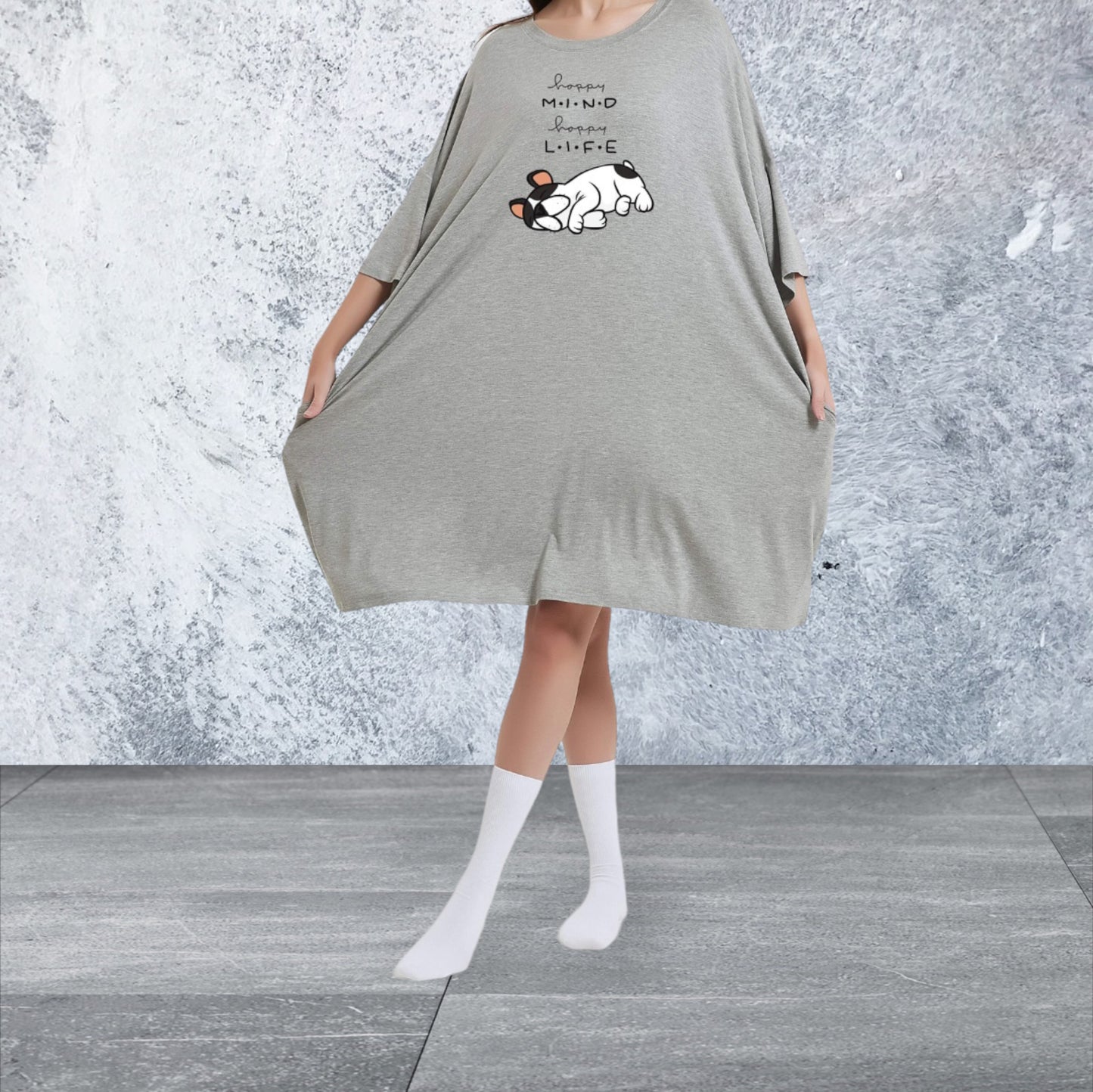 Oversized Sleeping Tee with Nursing-Friendly Front Access and Large Side Pockets