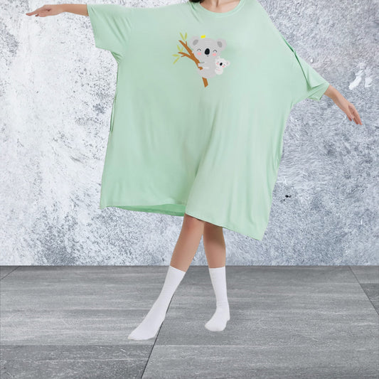 Oversized Sleeping Tee with Nursing-Friendly Front Access and Large Side Pockets