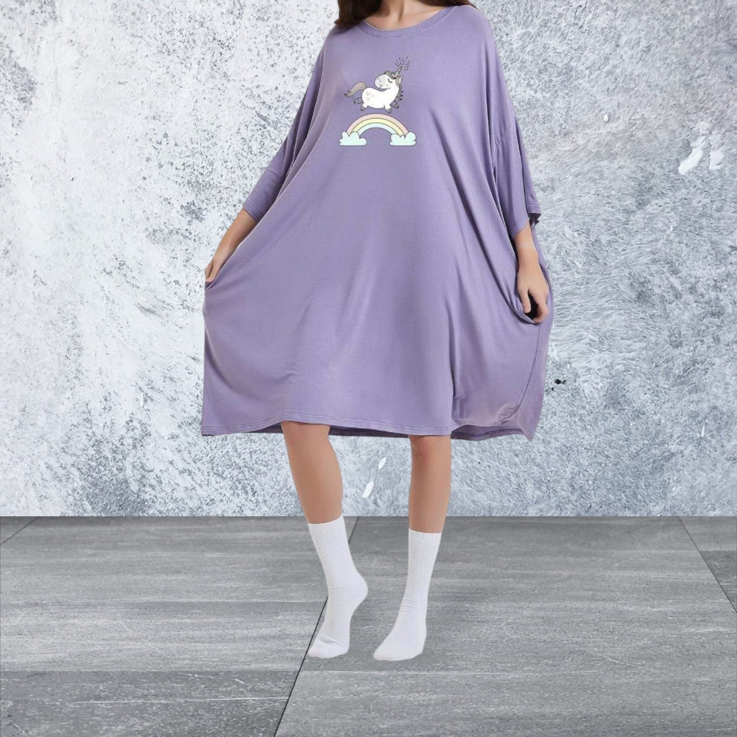 Oversized Sleeping Tee with Nursing-Friendly Front Access and Large Side Pockets