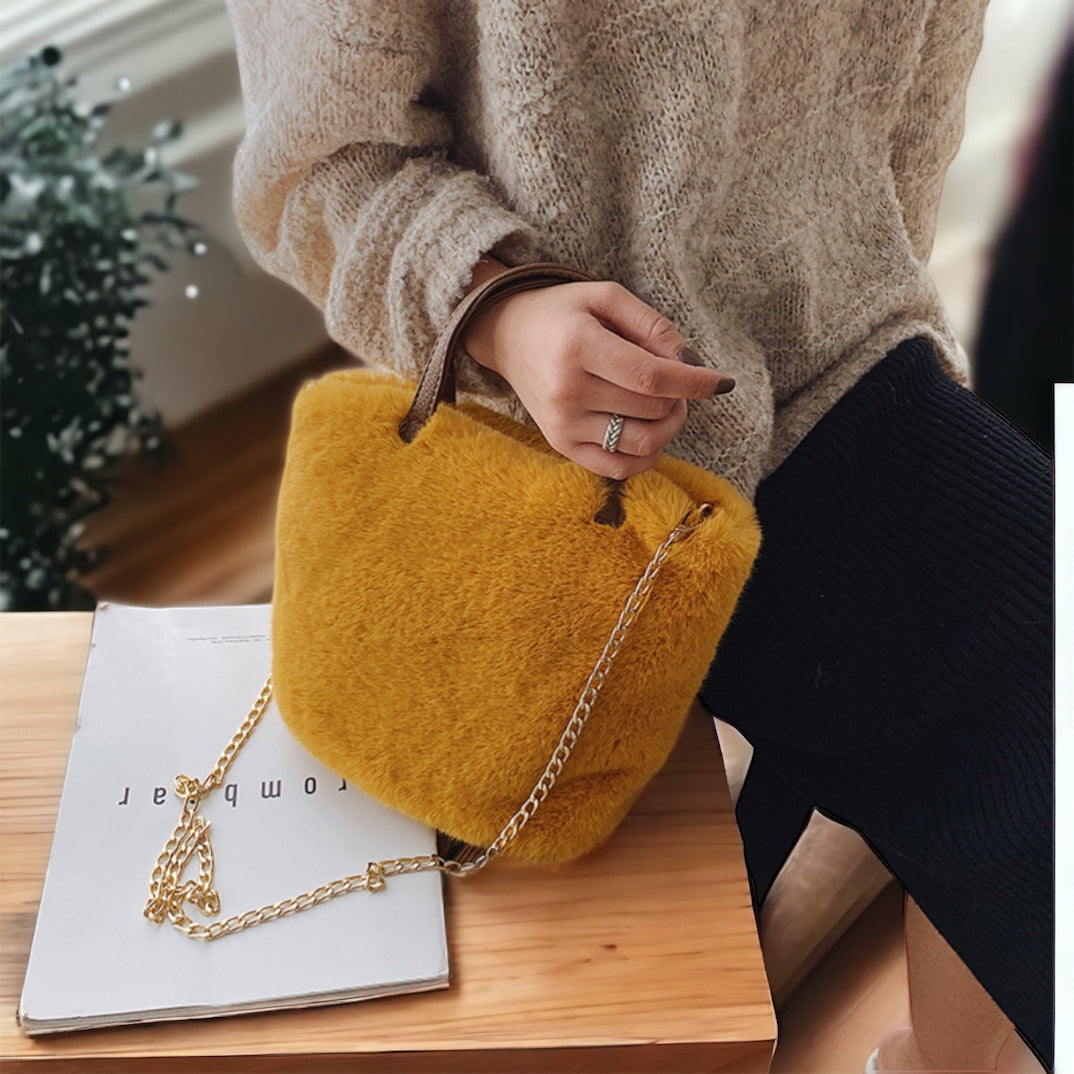 Luxe Faux Fur Handbag or Shoulder Bag Complete with gold chain