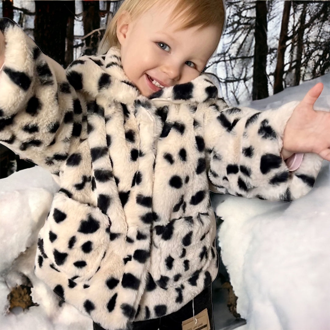 Super Warm Super Cute Faux Fur Jacket – Snow Leopard 1-8 years
