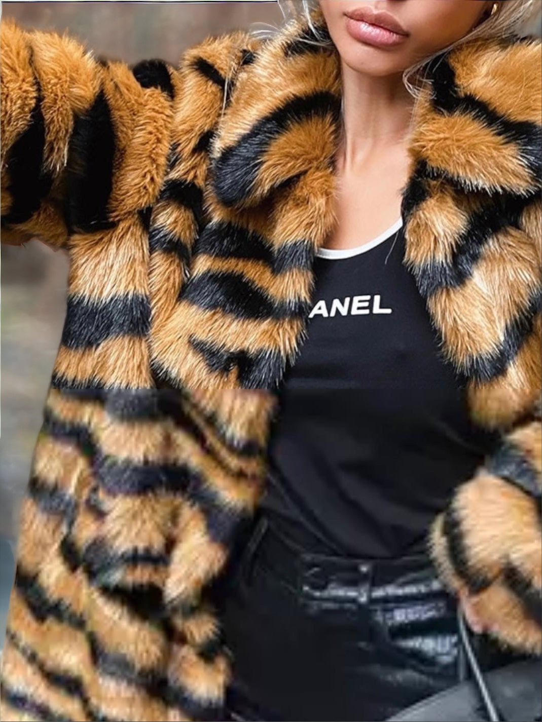 Tiger Print Faux Fur Coat