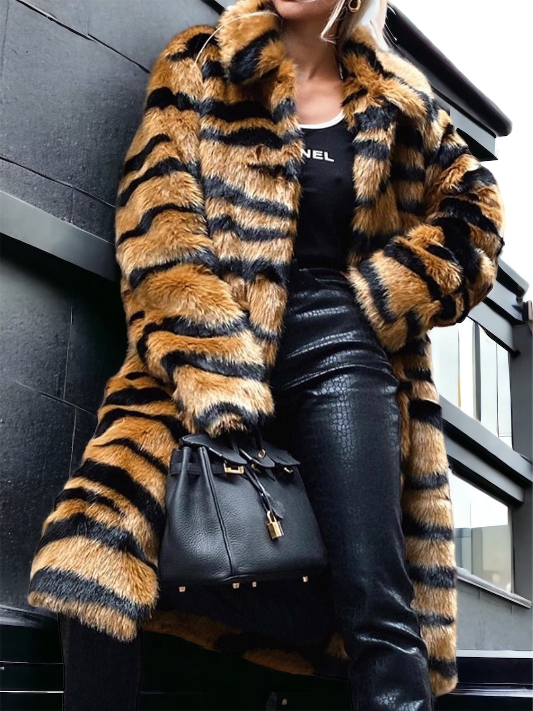 Tiger Print Faux Fur Coat