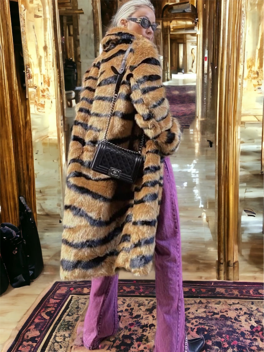 Tiger Print Faux Fur Coat