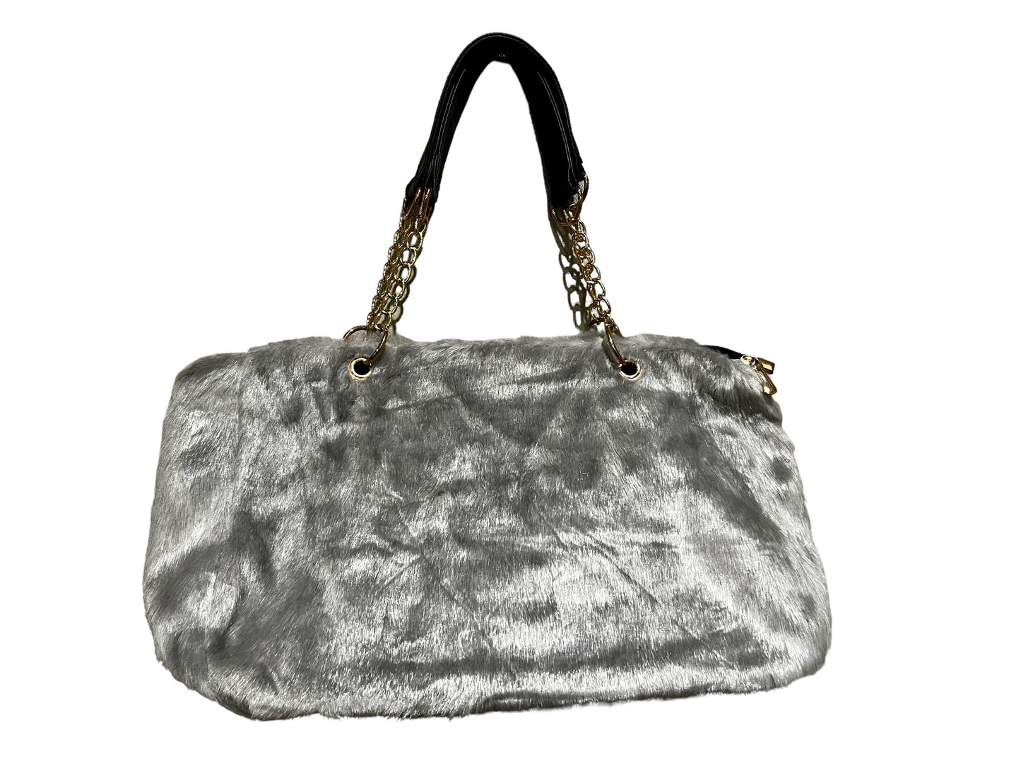 Faux Fur Tote Bag Gold Chain Faux Leather Handles Large