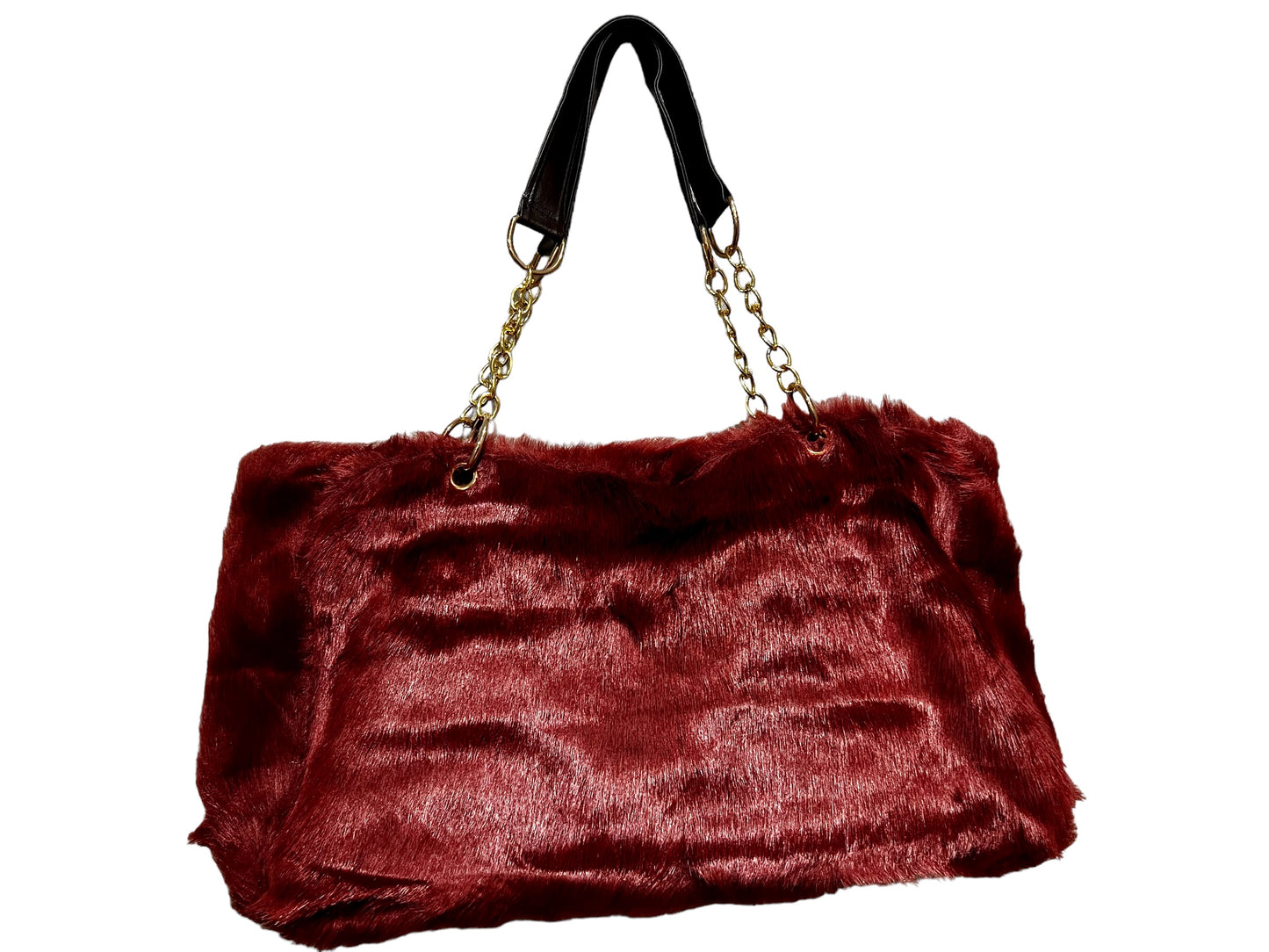 Faux Fur Tote Bag Gold Chain Faux Leather Handles Large
